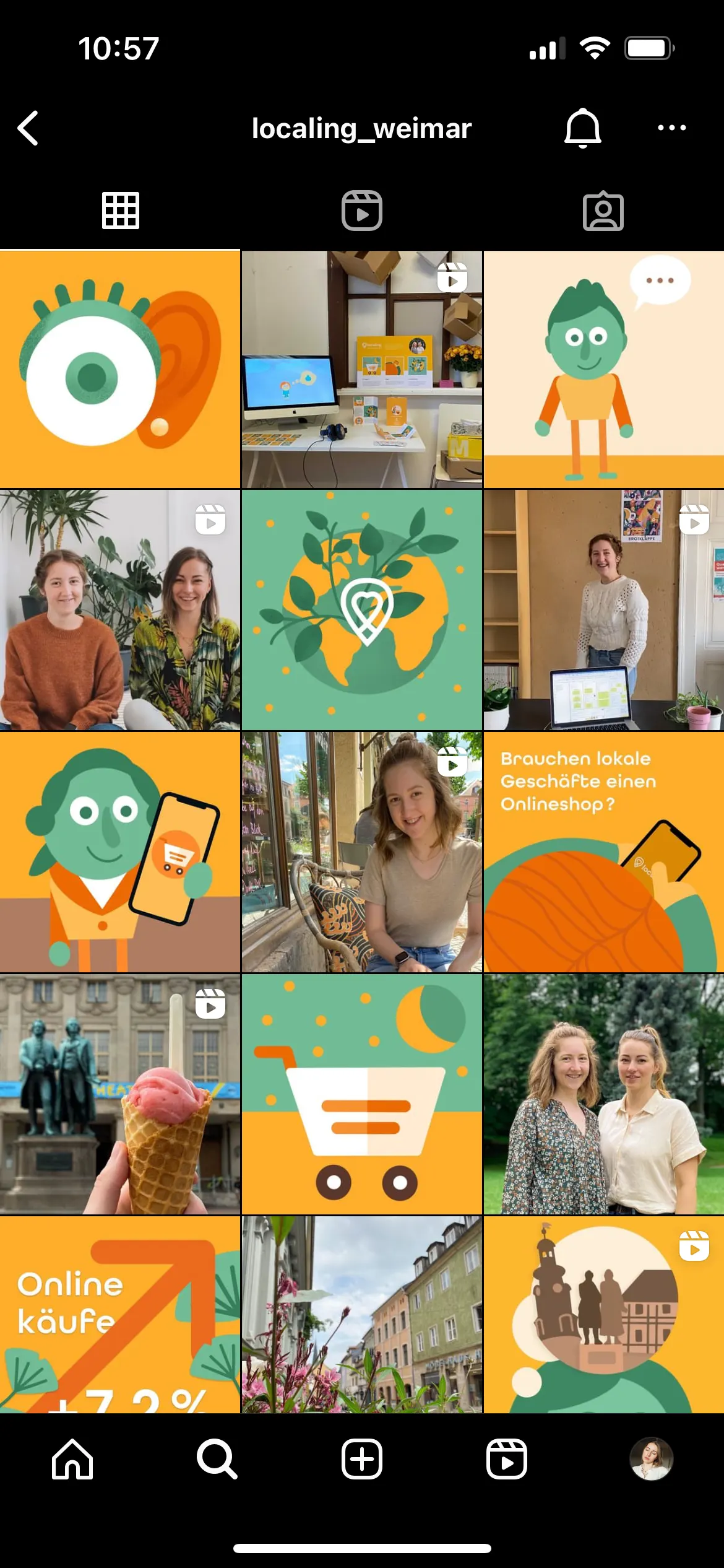 Instagram-Raster von localing mit Illustrationen und Porträts von Händler*innen