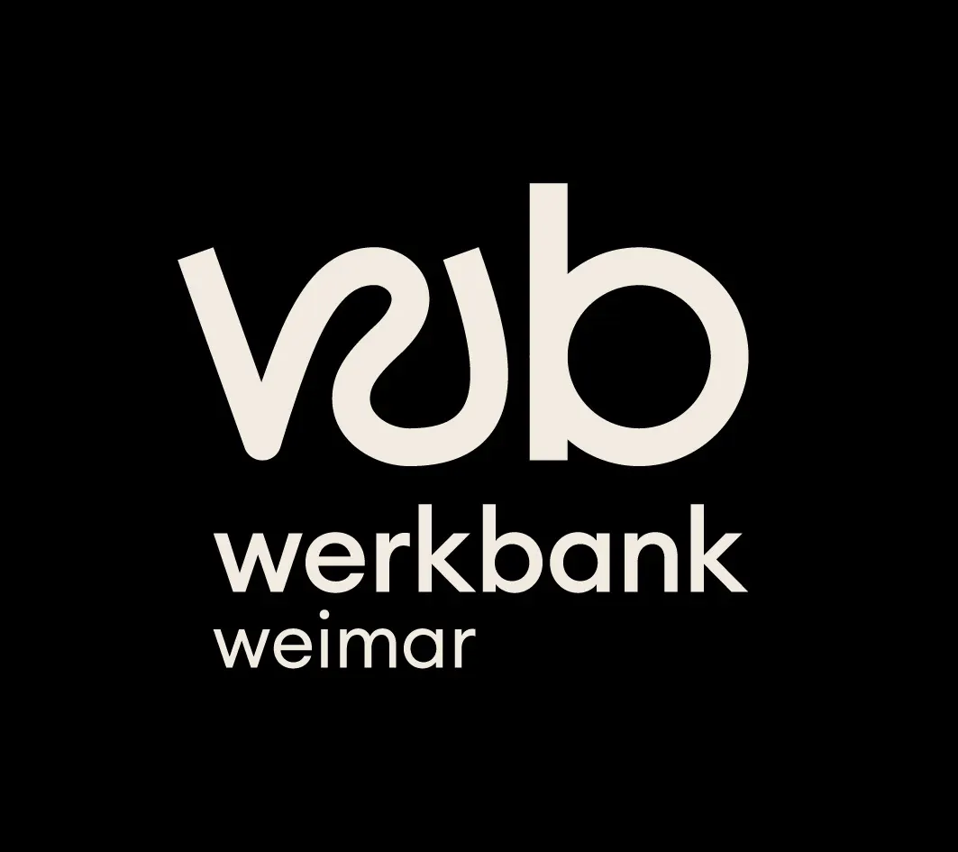 Wortbildmarke „werkbank weimar“ in Weiß auf Schwarz